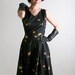 ON HOLD - Vintage 1950s Dress - Johnny E Black with Golden Dandelions - Small Summer Fashion