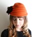 Vintage Beehive Hat - Tangerine Wool Glenover Henry Pollak Hat with Pom Poms