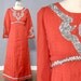 Vintage Sequin Dress - Sci Fi Costume Dress Futuristic Maxi Orange Space Age 70s Fashion Galaxy