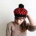 Vintage Beret Cap - Cherry Red and Black Japanese Knit Autumn Winter Crochet