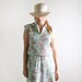 Vintage 1970s Floral Dress - Mint Green and Cocoa Brown - Large Summer Fashion