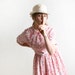 1960s Floral Dress - Vintage Toile Print Cotton Candy Pink Day Dress - Picnic in The Park - Medium to Large