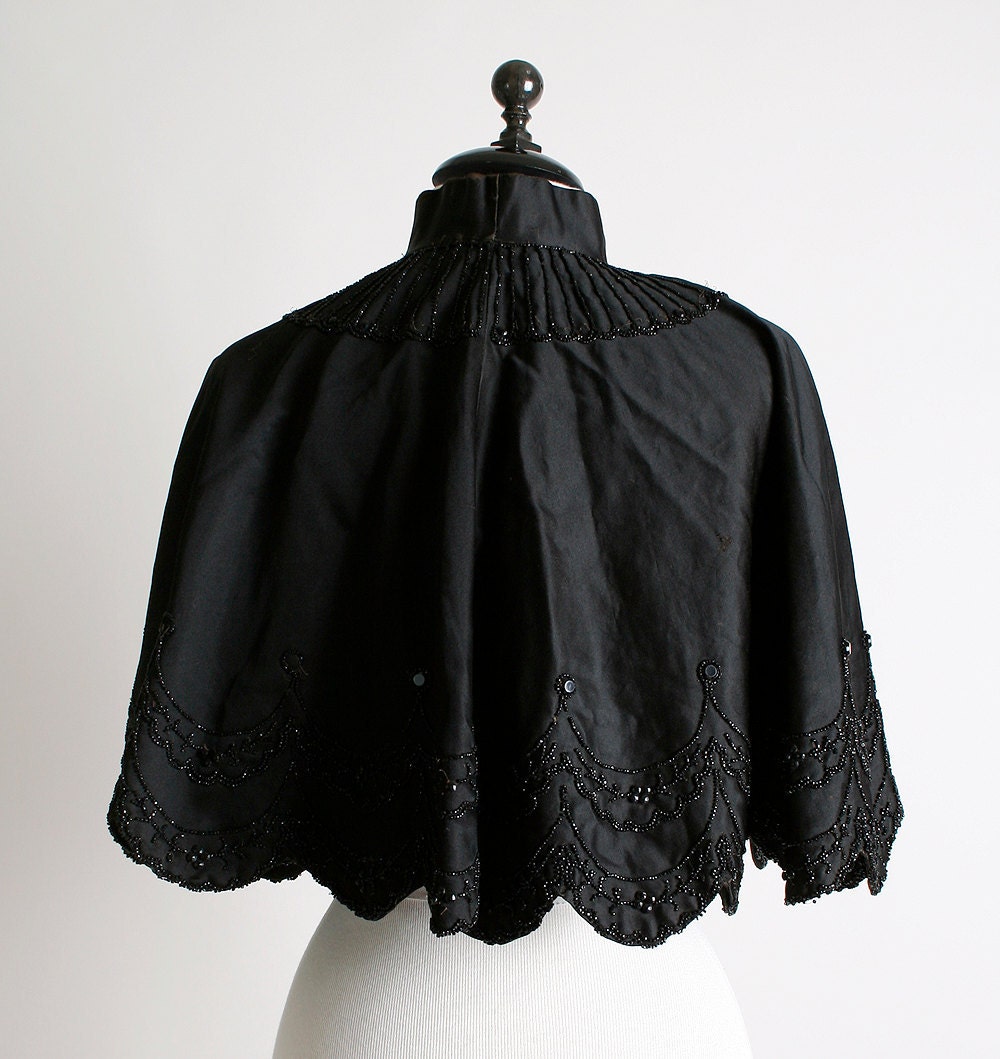 Antique Victorian Cape Jet Black Midnight Beaded Capelet