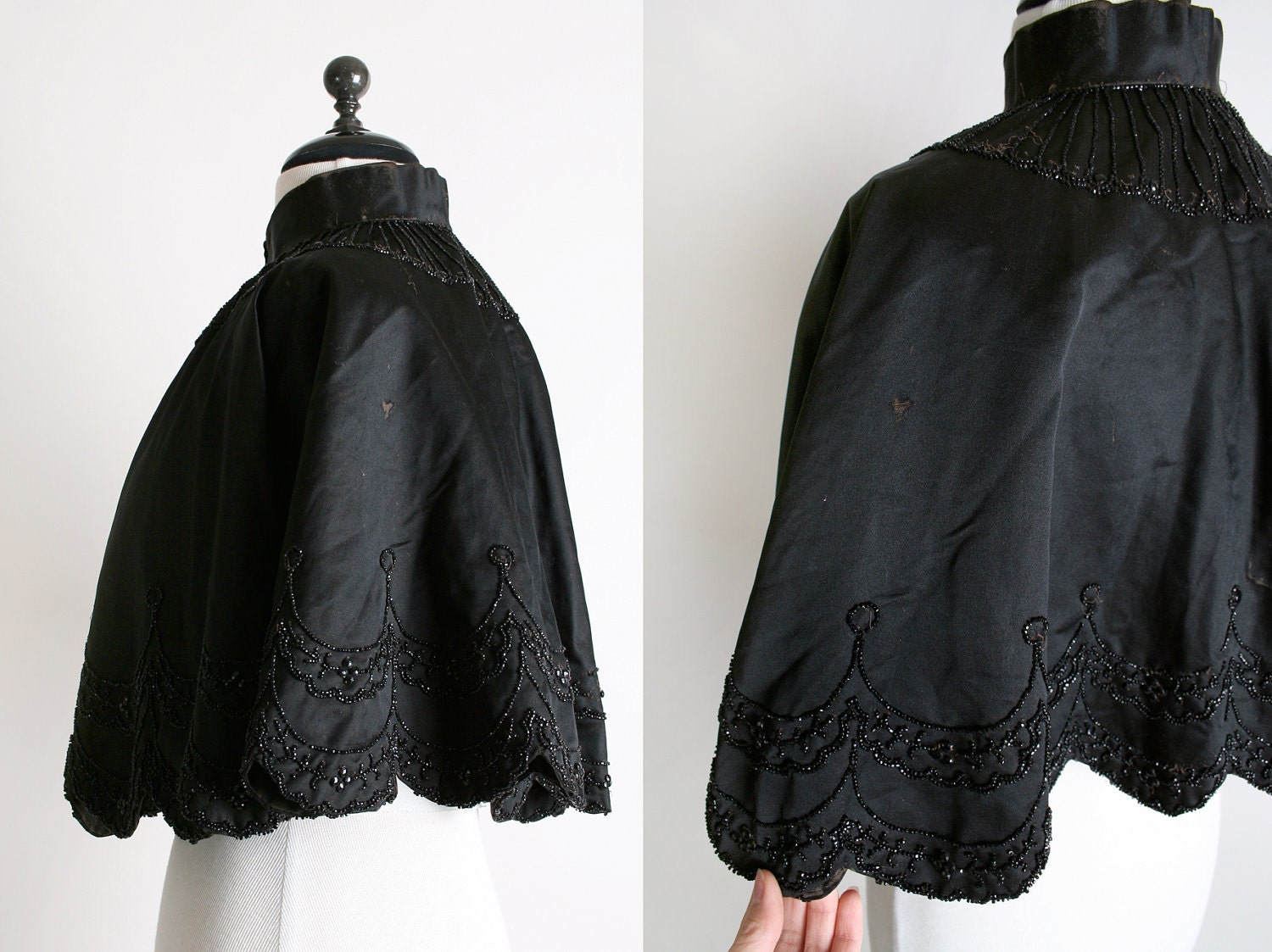 Antique Victorian Cape Jet Black Midnight Beaded Capelet
