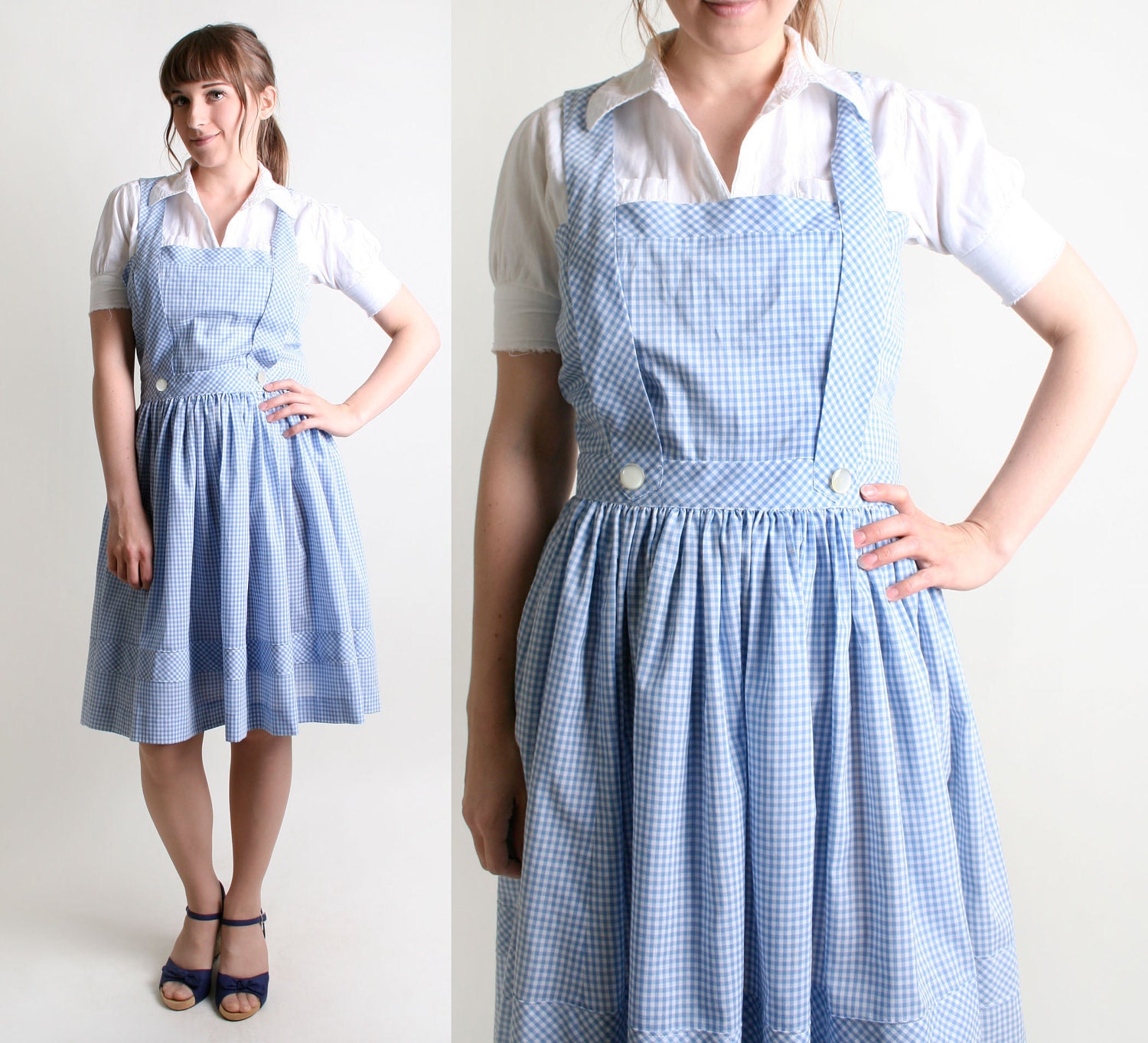 Summer Gingham Dress Vintage Dorothy Gale Sky Blue and White