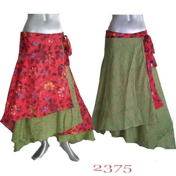 Nepal Sari Long Wrap Dress Skirt Gypsy Boho Flowers by iamroses