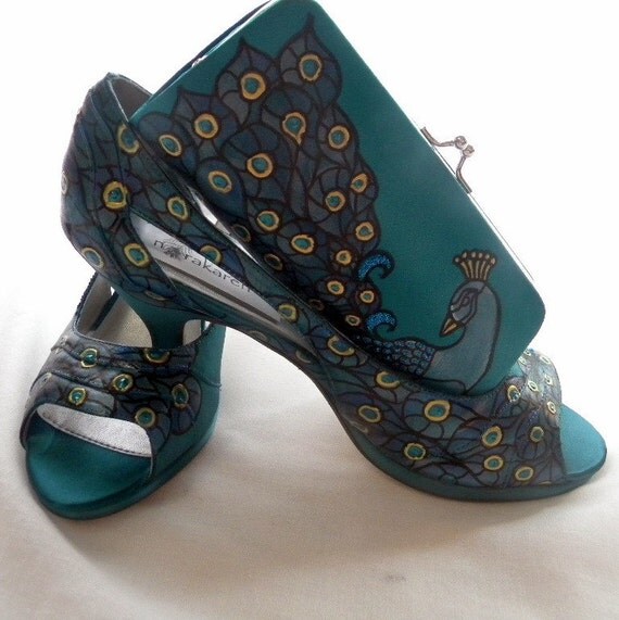 Items similar to Shoes and clutch bag Bridal Set, Wedding painted