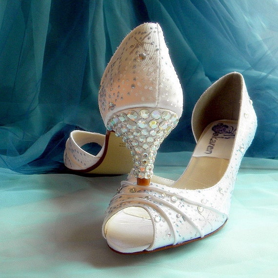 Wedding shoes winter snowflakes swirls baby blue crystals