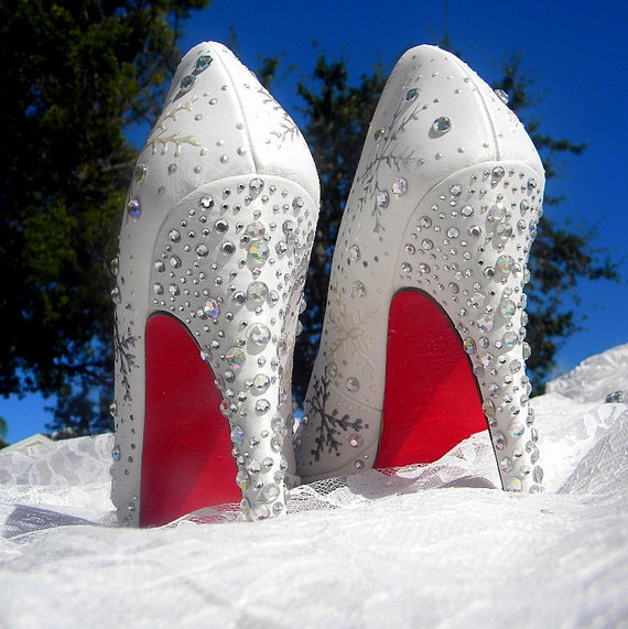 Wedding Shoes snowflakes  Winter Wedding Red Soles