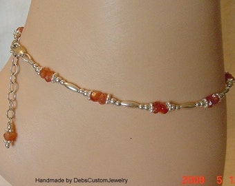 Genuine Sunstone Sterling Silver Adjustable Anklet