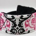 Camera Wrist Strap - Pink and Black Damask WITH Black Minky