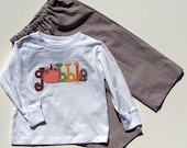 Gobble Thanksgiving Appliqued Tee shirt and Pant Set for Children