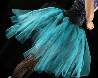 Turquoise and black Adul tutu skirt Streamer style knee length dance ballet costume race halloween - You Choose Size - Sisters of the Moon