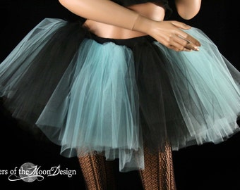 Monster Black and aqua tutu skirt adult petticoat race run roller derby dance club wear costume gothic -You Choose Size- Sisters of the Moon