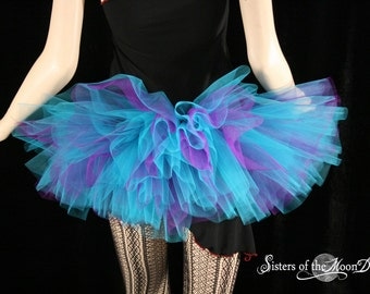 Peek a boo mini purple and turquoise tutu skirt Adult gogo dance race run -- You Choose Size -- Sisters of the Moon