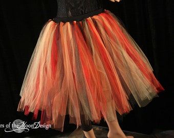 Streamer knee length tutu skirt adult Flame red black orange dance doller derby -- You Choose Size -- Sisters of the Moon