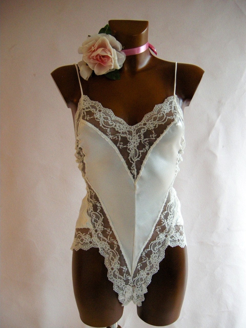 Lacy White Satin Vintage 80s Teddy S Lingerie By Empressjade