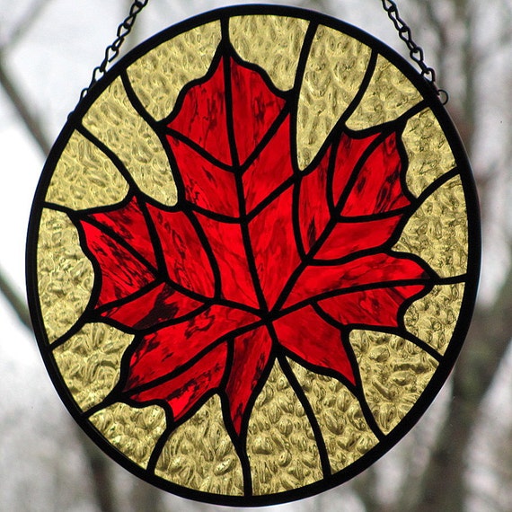 Stained Glass Red Maple Leaf Suncatcher Sale