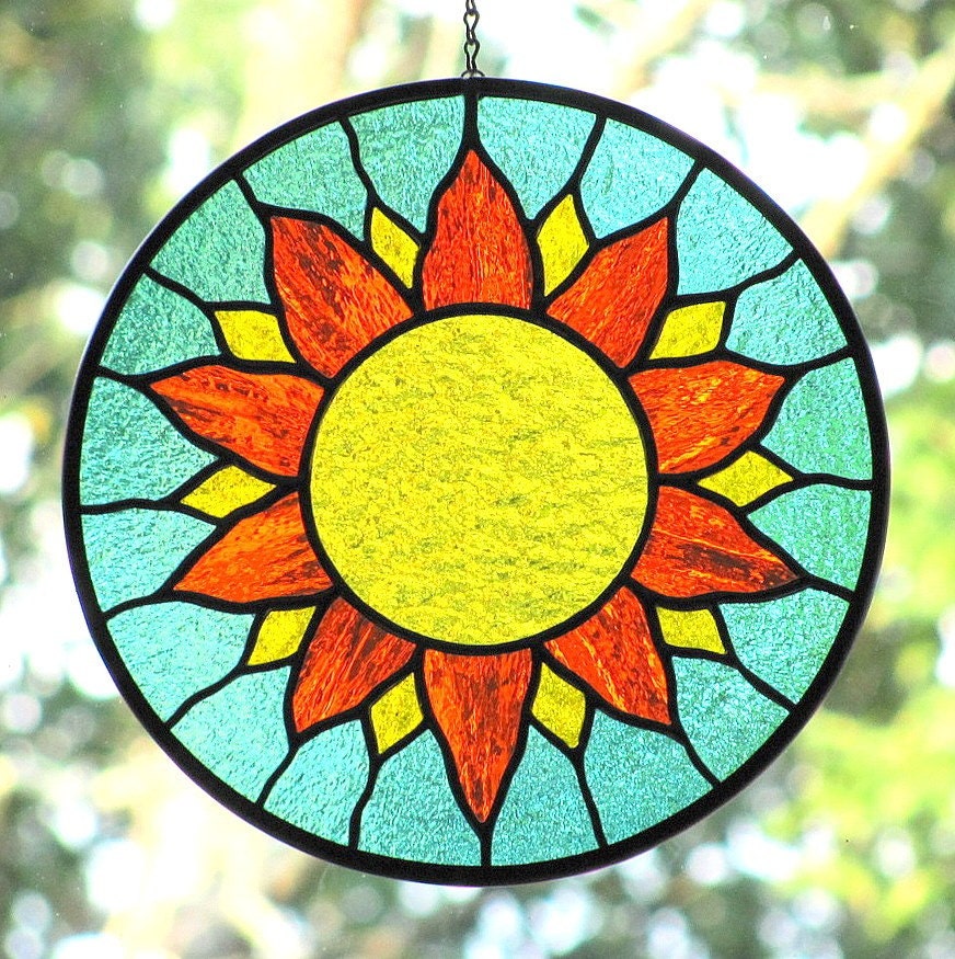 Stained Glass Yellow Orange Sunburst Suncatcher