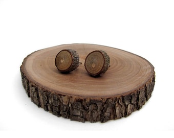 Rustic Magnolia Twig Wooden Stud Earrings by Tanja Sova