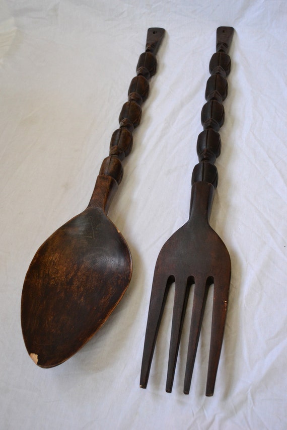 Giant 39 Fork and Spoon Vintage Wooden Wall Hanging by JarofManna