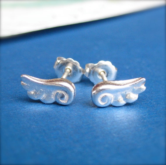 Silver Angel Wings Stud Earrings, Small Silver Stud Earrings