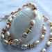 Apricot Fresh Water Pearls with Swarovski Bicone Crystals and Gold Vermeil Bali Beads Necklace
