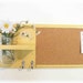 Wood Shelf Cork Bulletin Board Message Center Hooks Cornflower Butter Yellow Color