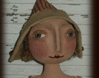 Primitive Folk Art Romantic Round Head Doll - Melody - Mailed Pattern