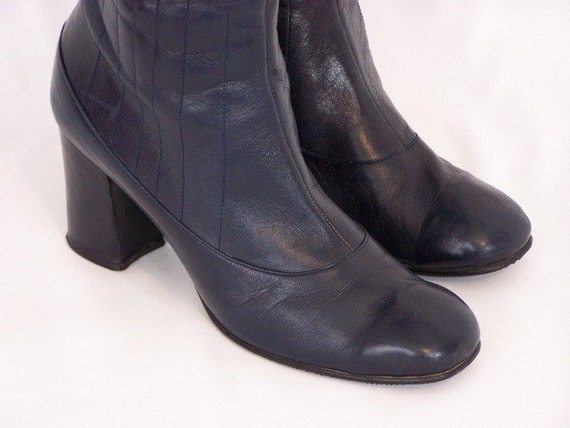 navy blue leather wide calf boots
