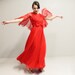 60s 70s RED Maxi Dress Gown - Flutter Sleeves - Lrg