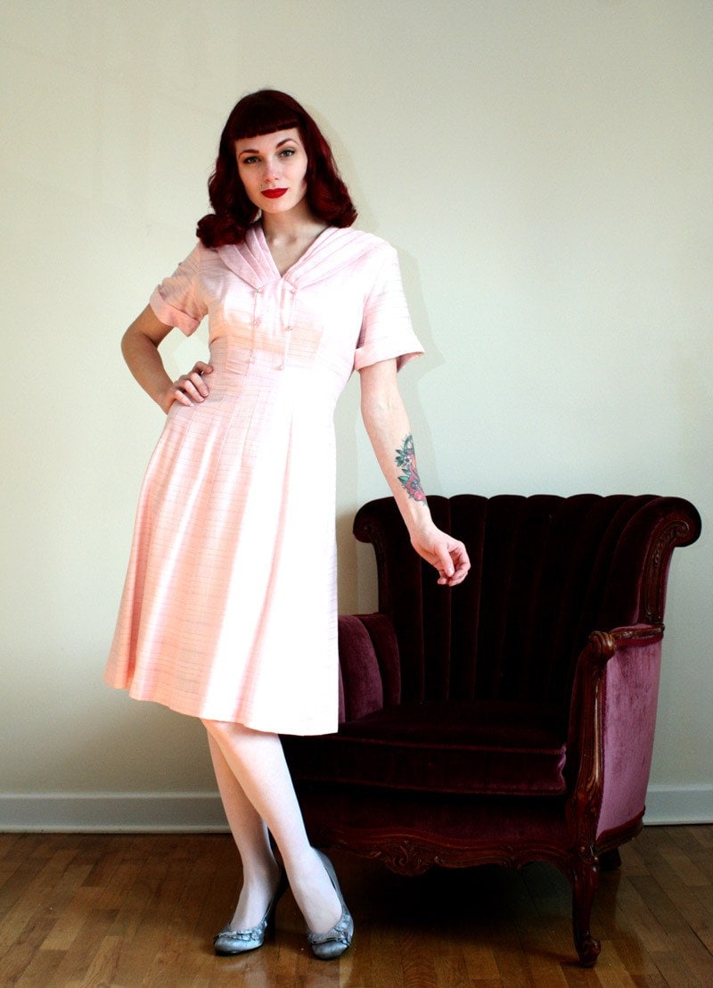 40s 50s PINK Waitress Uniform Dress LRG