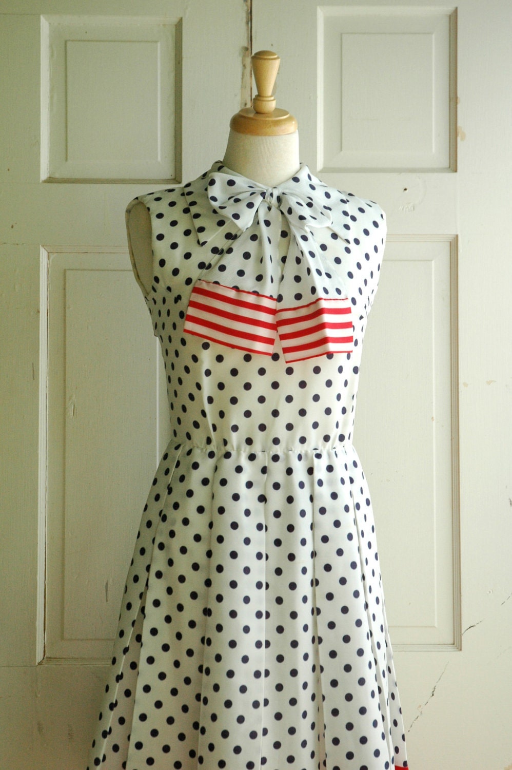 60s Polka Dot Dress / Vintage Red White Blue by DalenaVintage