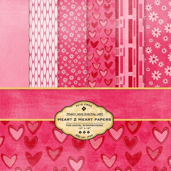Items similar to Heart 2 Heart Digital Scrapbook Papers on Etsy