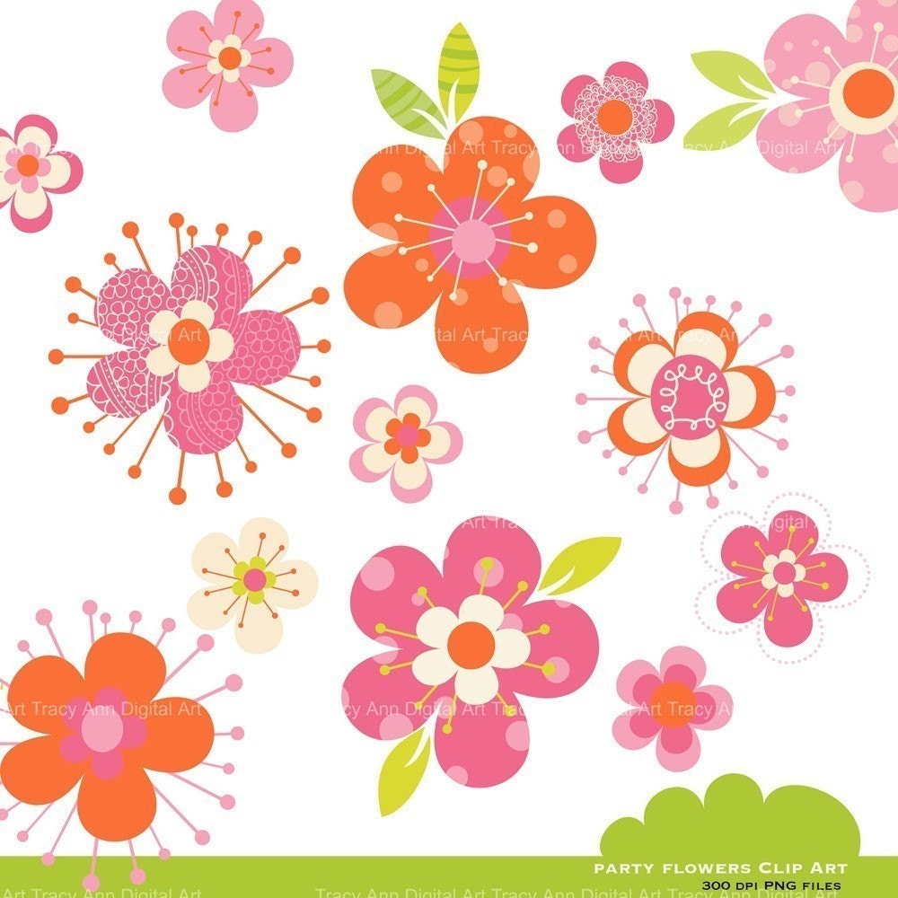 Flower clipart Pink and Orange clipart set by TracyAnnDigitalArt