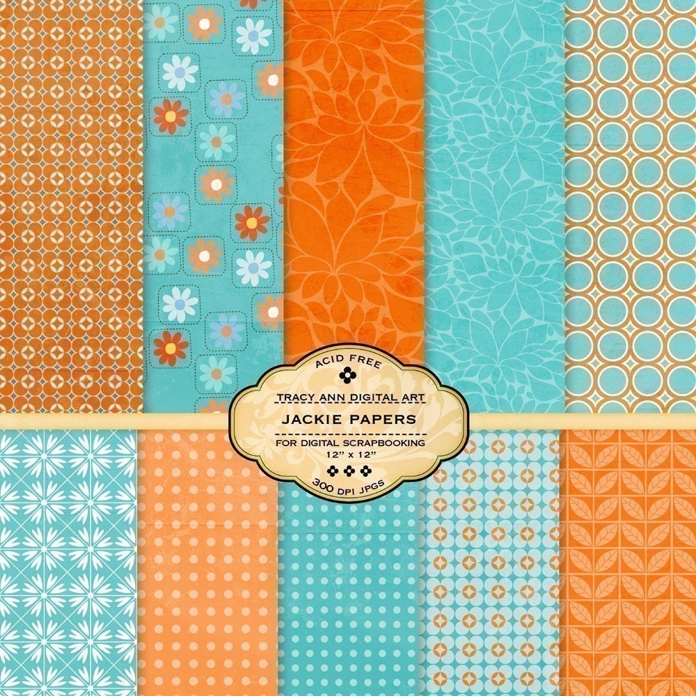 Orange and Blue Digital Scrapbook Paper Pack by TracyAnnDigitalArt