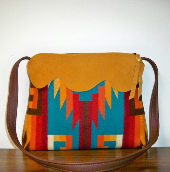 Pendleton Wool Purse Shoulder Bag Deerhide Suede Leather Trim