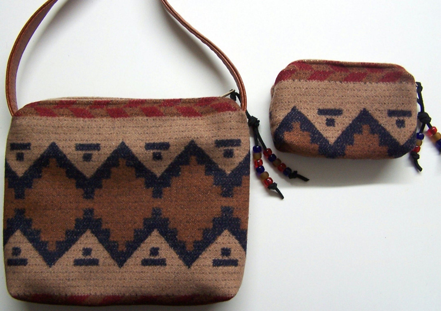 Pendleton Blanket Weight Wool Purse Hand Bag Leather Strap