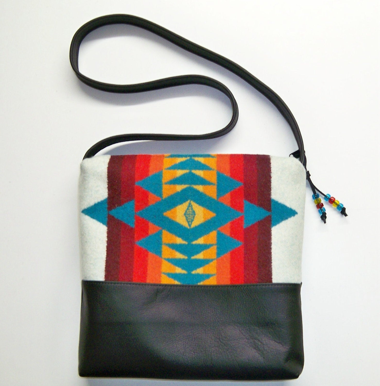 Pendleton Wool Purse Shoulder Bag Black Leather Colorful