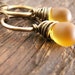 Honey... Frosted Amber Glass Drop and Brass Wire Wrap Earrings