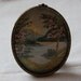 Vintage Miniature Scottish Loch Landscape Needlework Embroidery in Original Oval Frame 1930's