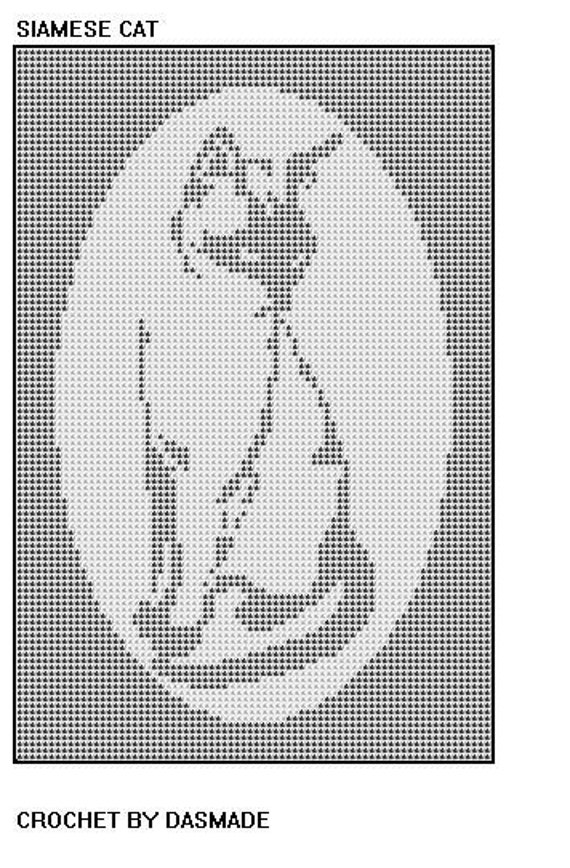 Siamese cat filet crochet afghan doily wall hanging pattern 15