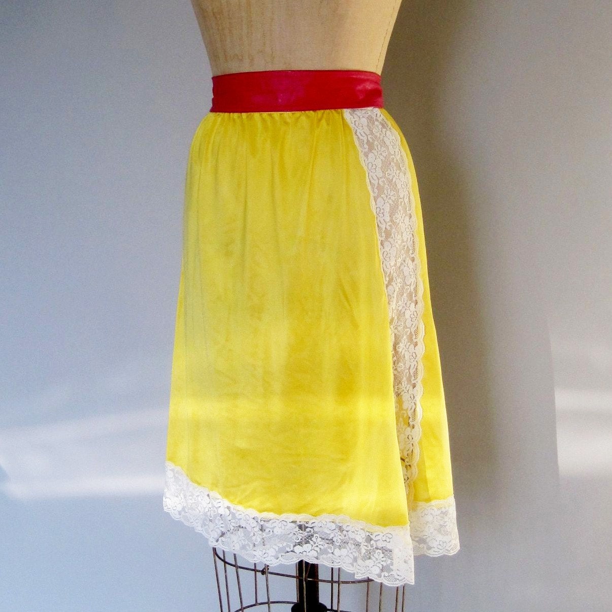 vintage hand dyed bright yellow half slip with lace side
