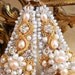 Silver & Gold Earrings / Large Lace Bridal Chandeliers / Peach Ivory Pearls / "Hélène"