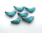 Bird Beads, Turquoise Blue Bird, Polymer Clay Beads, 6 pieces