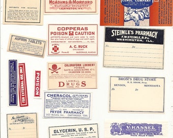 19 1920s plus Drugstore,Pharmacy ,Poison and Medicine Labels etc