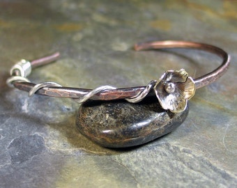 Copper Cuff with Brass Flower - Meadowflower