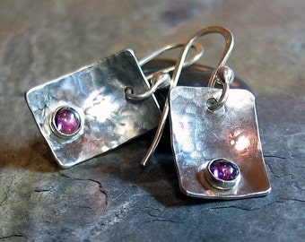 Sterling Silver Earrings with Pink Garnet - Raspberry Ice Earrings