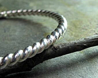 Thick Sterling Silver Twist Bangle Bracelet - Silver Twist