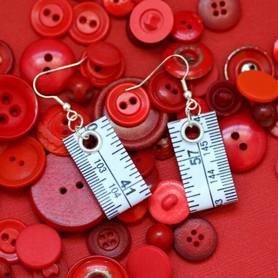 Tape Measure Jewelry Set in White Earrings and Bracelet